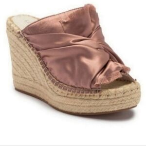 Kenneth Cole Odelle 2 Espadrille Wedge Sandals Blush Pink Metallic Satin